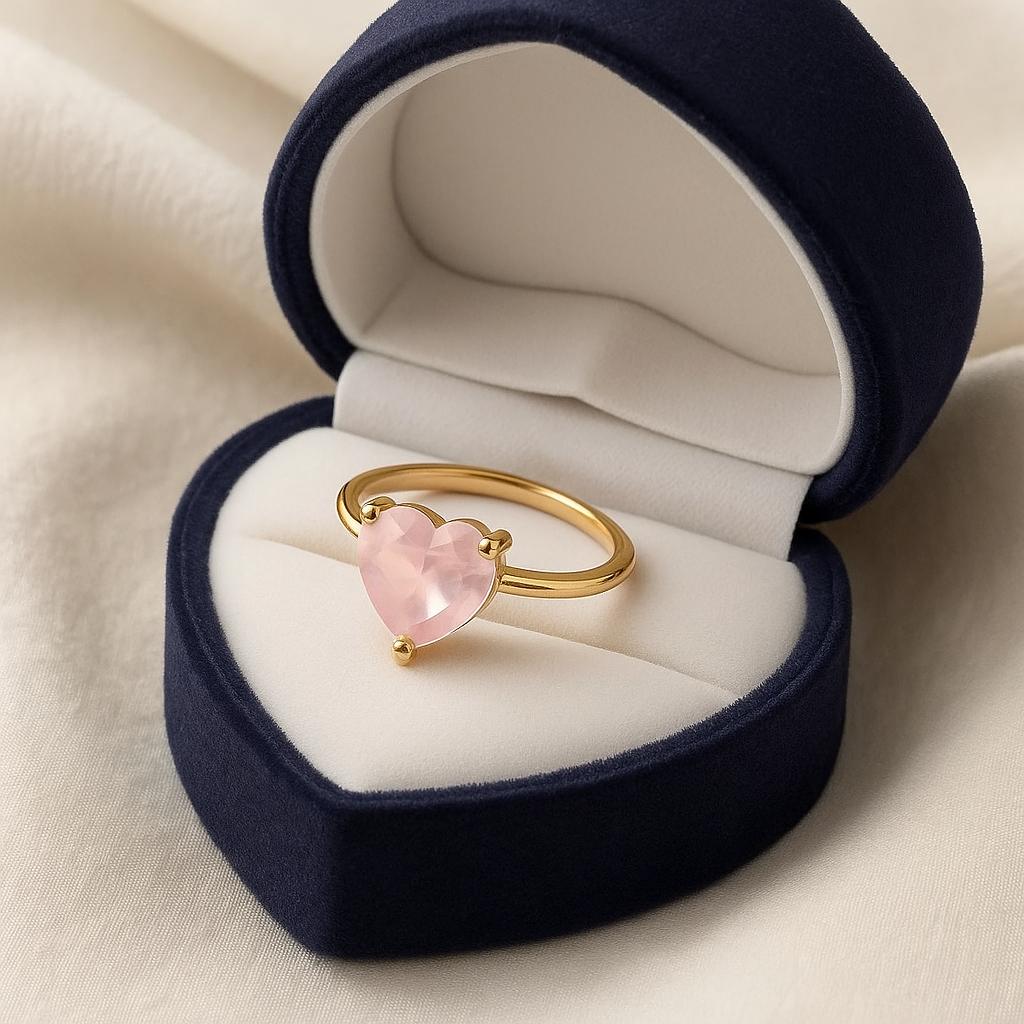 Heart Rose Quartz Gold Plated Ring for Women – Romantic Love Jewelry