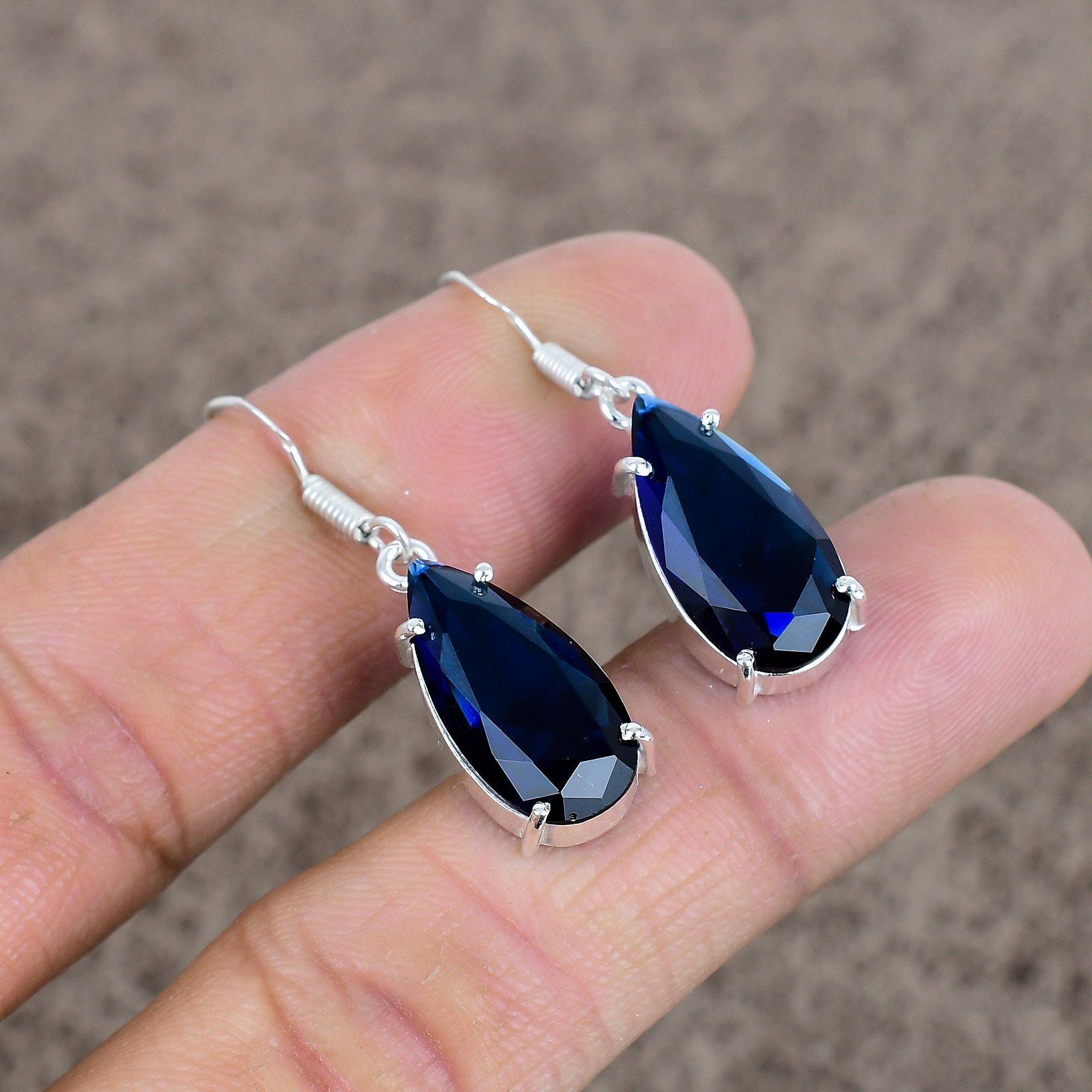 

Blue Topaz Gemstone Handmade 925Sterling Silver Jewelry Earring 1.50 KKG-121