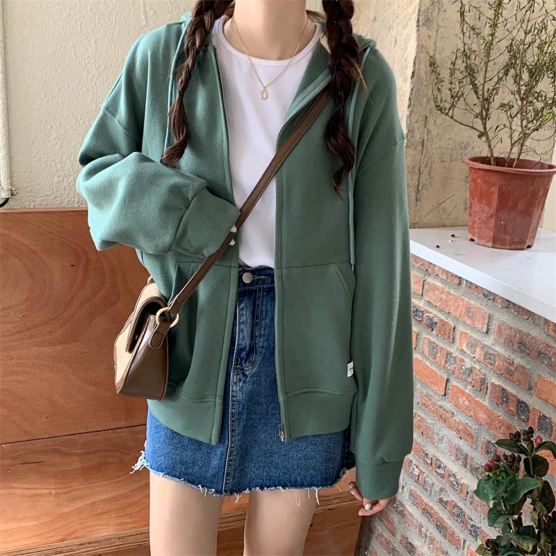 Chic Zip-up Hoodies Female Casual Street Loose Thin Sweatshirt Pocket Hooded Women Cardigans