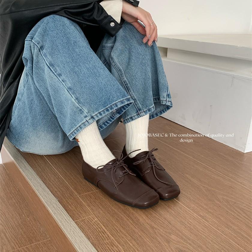 British style retro women's soft-soled one-pedal single shoes women's 2025 autumn new French black lace-up square head loafers