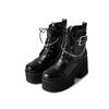Europe, America, Autumn and Winter New Thick Heel Side Zipper Thick Bottom Fashion Rivet Belt Buckle Muffin Women's Chain Martin Boots