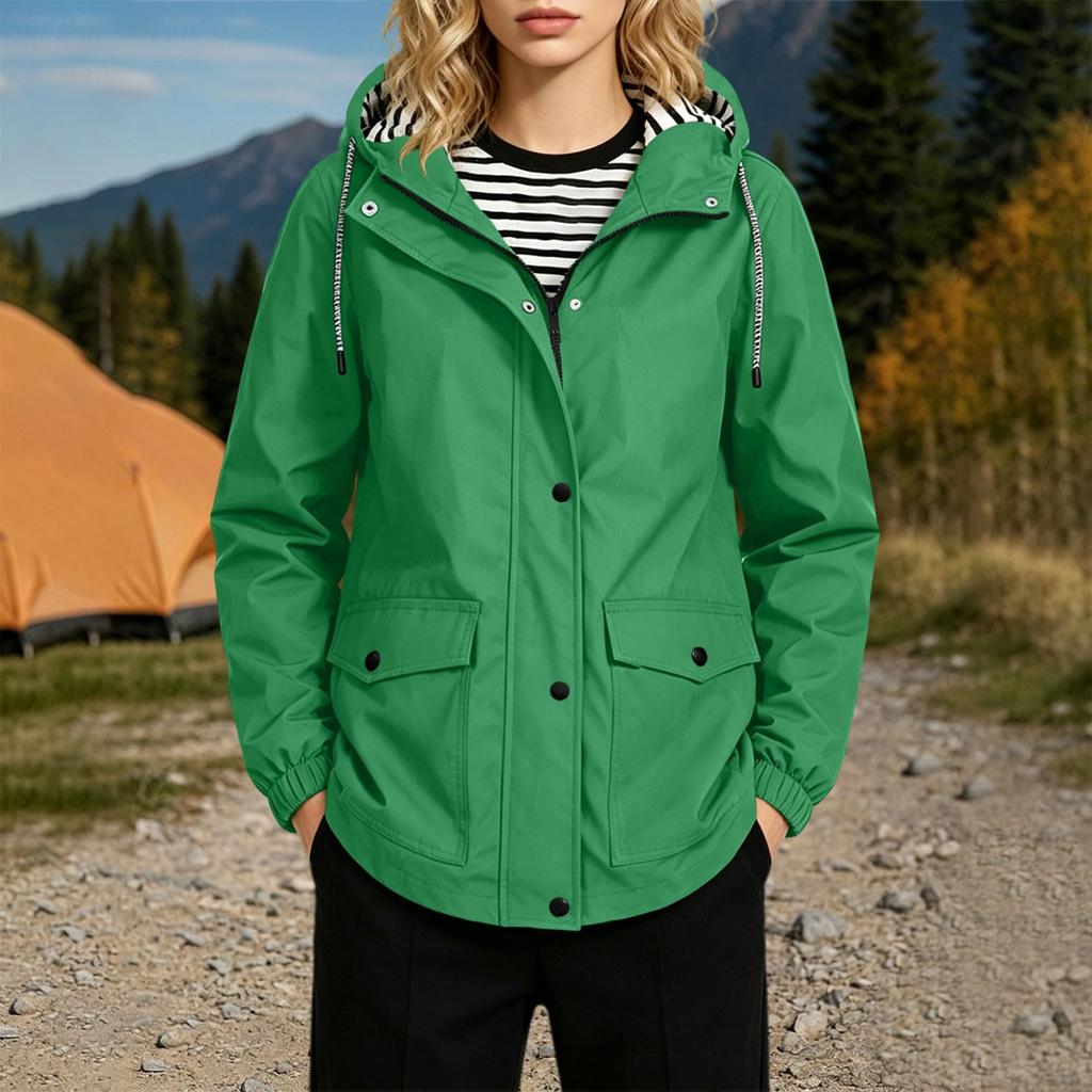 Damen Casual Kapuzen-Windbreakerjacke mit Streifen für den Alltag
