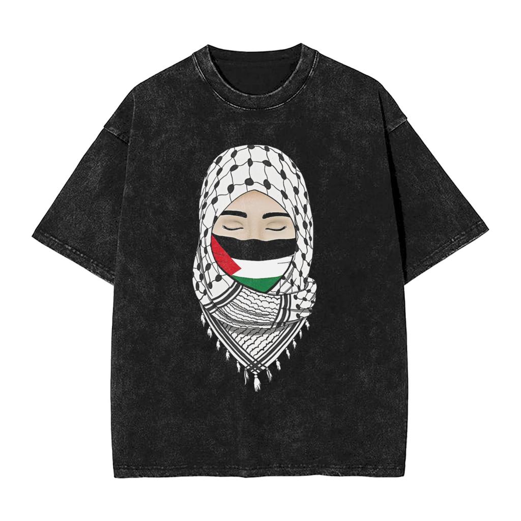 Harajuku Washed T-Shirt Palestine Gaza Palestinian Flag Simple T-Shirts  Trending Tee Shirt for Male Beach Awesome Casual Tops