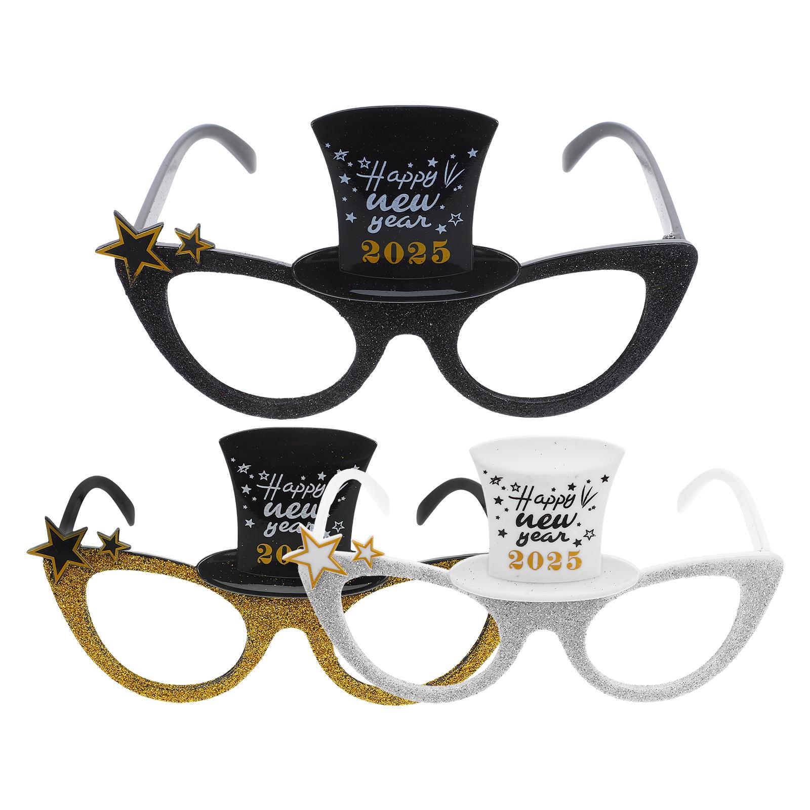 3 Pcs Lightweight Glasses New Year Party Supplies Digital Eyeglasses Frames Plastic Happy New Year Glasses Party Photo Props