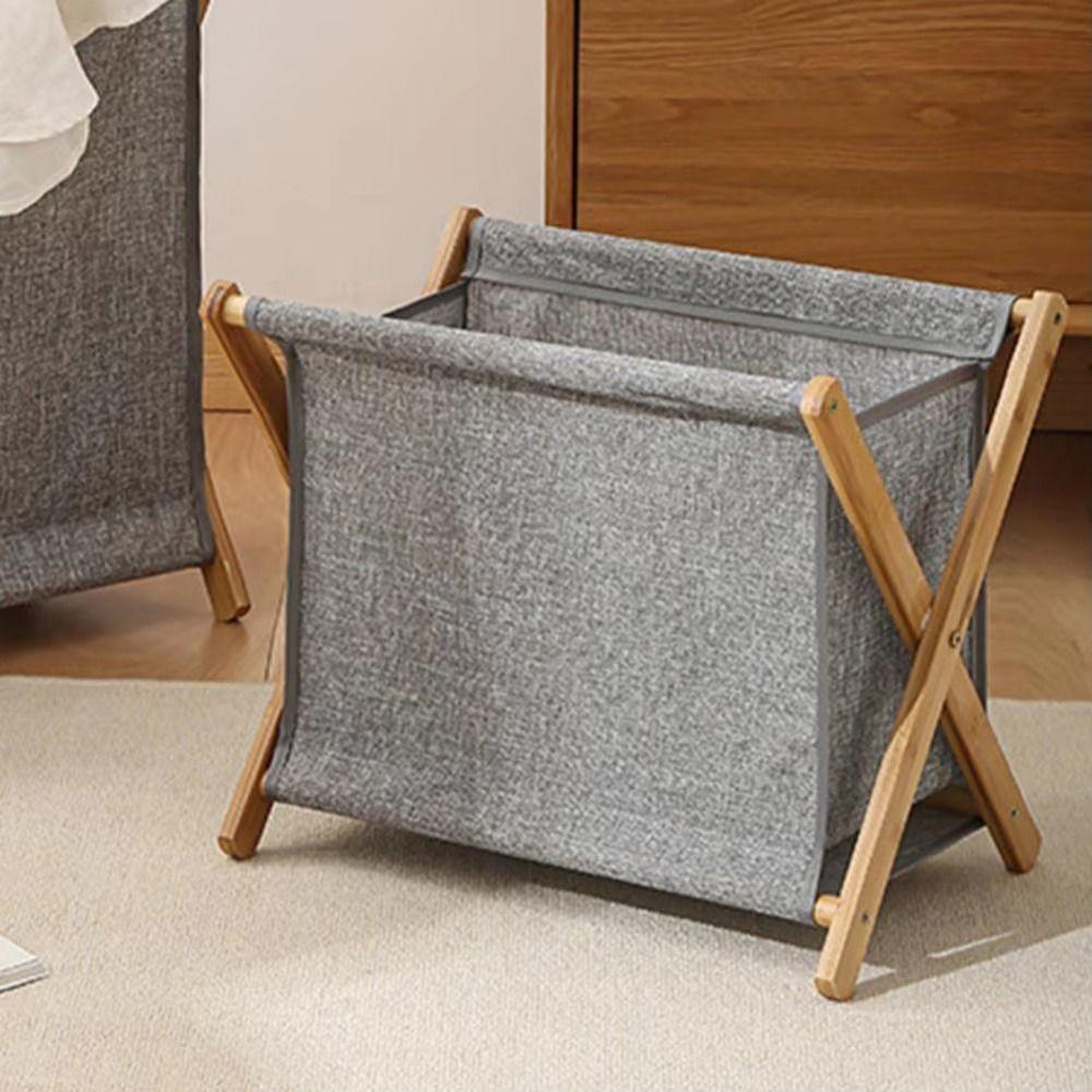 Bamboo Bracket Laundry Basket Foldable Collapsible Clothes Bins  Dirty Clothes