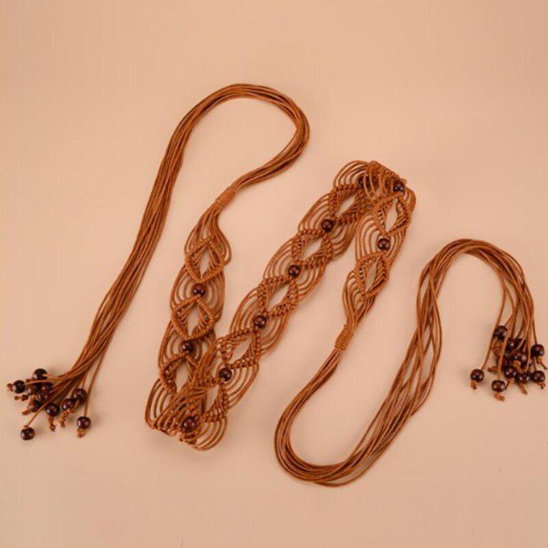 Exquisite Beaded Rope Braid Belt Knitted Waistband Gift Dress Belts Handmade Decorative Cummerbund