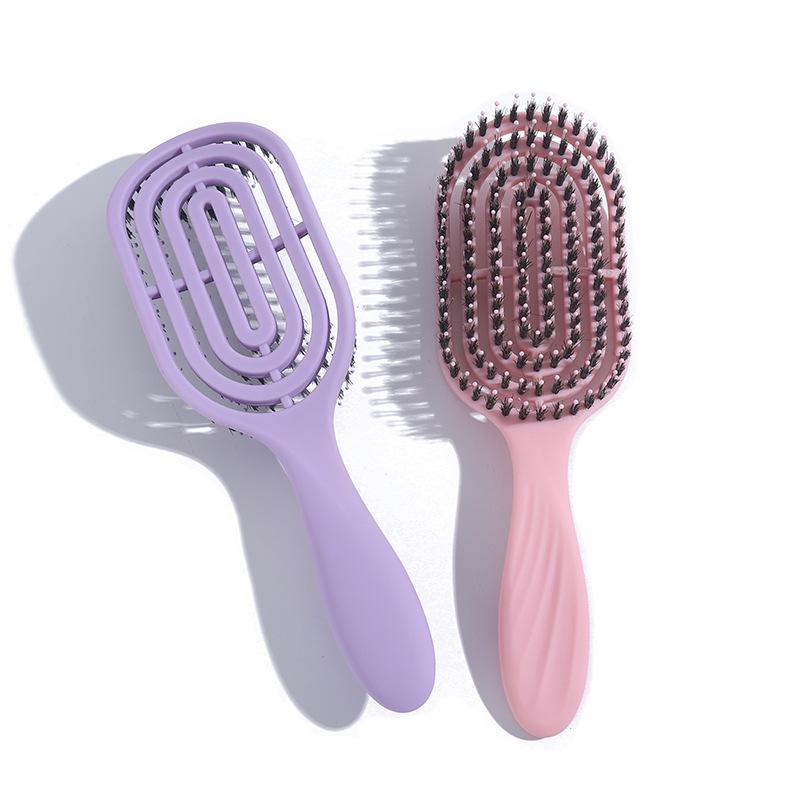 

Портативная щетка-лопатка из щетины кабана: Пушистая укладка, Использование на влажных/сухих волосах, Массажная и разглаживающая расческа для волос 22.7*7*2.5cm розовый