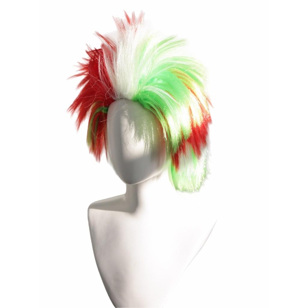 Red White Green Tricolor Mohawk Rock Spiky Wig Fluffy Upward Dynamic Layered Synthetic Party Cosplay