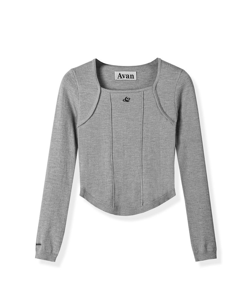 AVANDRESS Square Neck Line Crop Long Sleeve Knit Sora