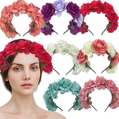 Imitation Rose Flower Headband Retro Fake Flower Decor Crown Headband Women Headpiece Hair Hoop Party Decor