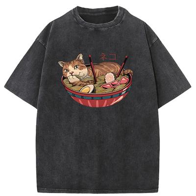Tricou pentru bărbați Seria Pisica Genki Japoneză Imprimeu de bază Mânecă scurtă Top Anime Gât O Tineret Bărbați Cămașă Confortabilă