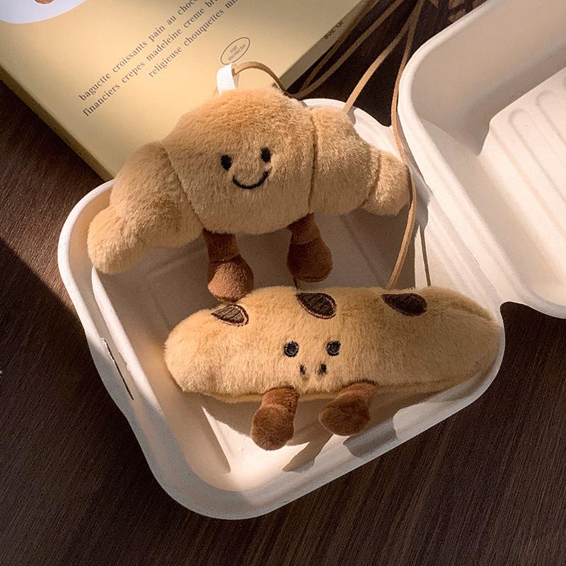 Plush croissant smiley face leather necklace cute bread sweater chain fashion personality design sense necklace women