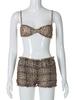 Leopard Print Ruffles Women Sexy 2 Piece Set Women Sexy Camis Bra Crop Tops + Low Waist Shorts Summer Holiday Beach Outfits Suit