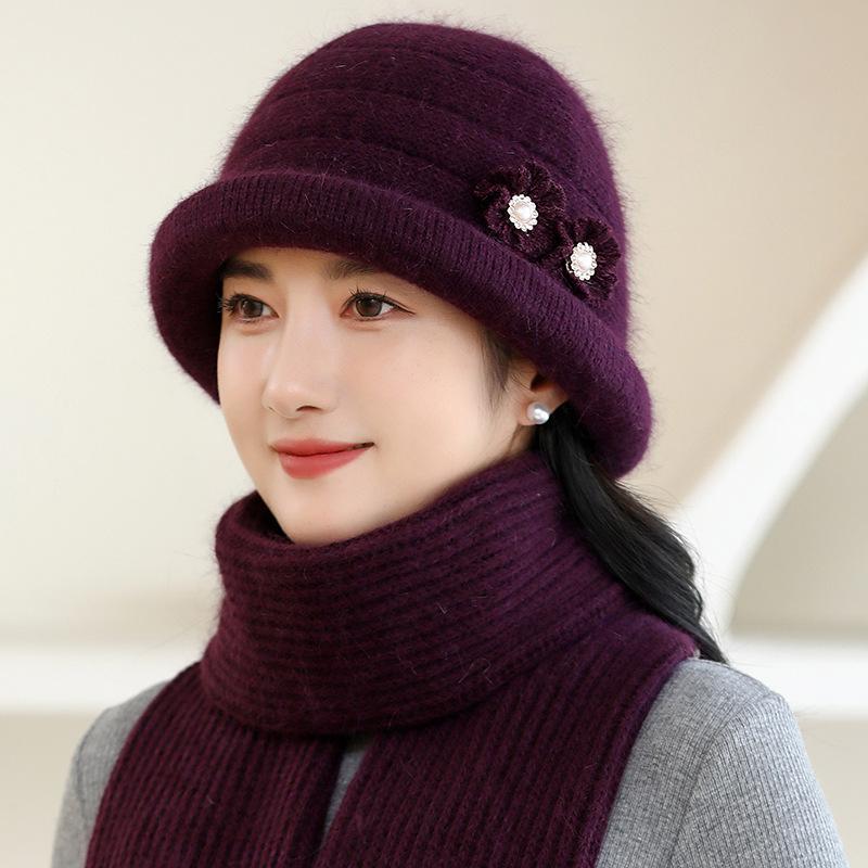 

Осенне-зимние шерстяные шапки для пожилых матерей среднего возраста, теплые вязаные шапки для пожилых женщин с добавлением бархата, однотонные шапки-тазики с закатанным краем в наличии