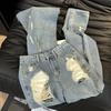 American Hot Girl Slimming Ripped Wide-Leg Summer Denim Pants