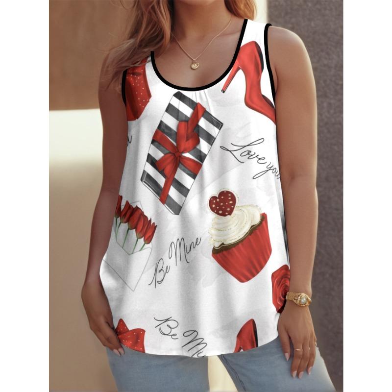 Plus Size, Women s Plus Size Pleated Vest Summer Style Versatile Casual 3D Print Pattern 1XL