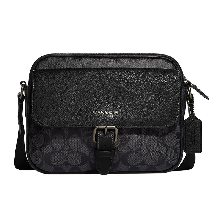 New COACH Hudson Coated Canvas With Natural Pebbled Leather Shoulder Bag Crossbody Bag Medium Size Men's Black CB846-QBMI5
