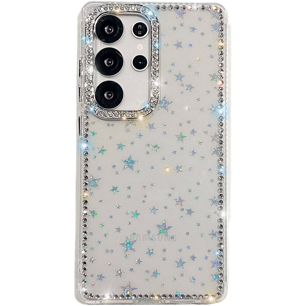 For Samsung Galaxy S24 Ultra Case Rhinestone Edge Glitter Back TPU+PC IMD Phone Cover
