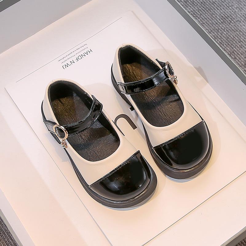 

Girls Leather Shoes Round Toes Non-slip Kids Flat Shoes Hook&loop 2025 New Fashion Children Uniform Shoes Casual Soft Sole Cute 23 бежевый