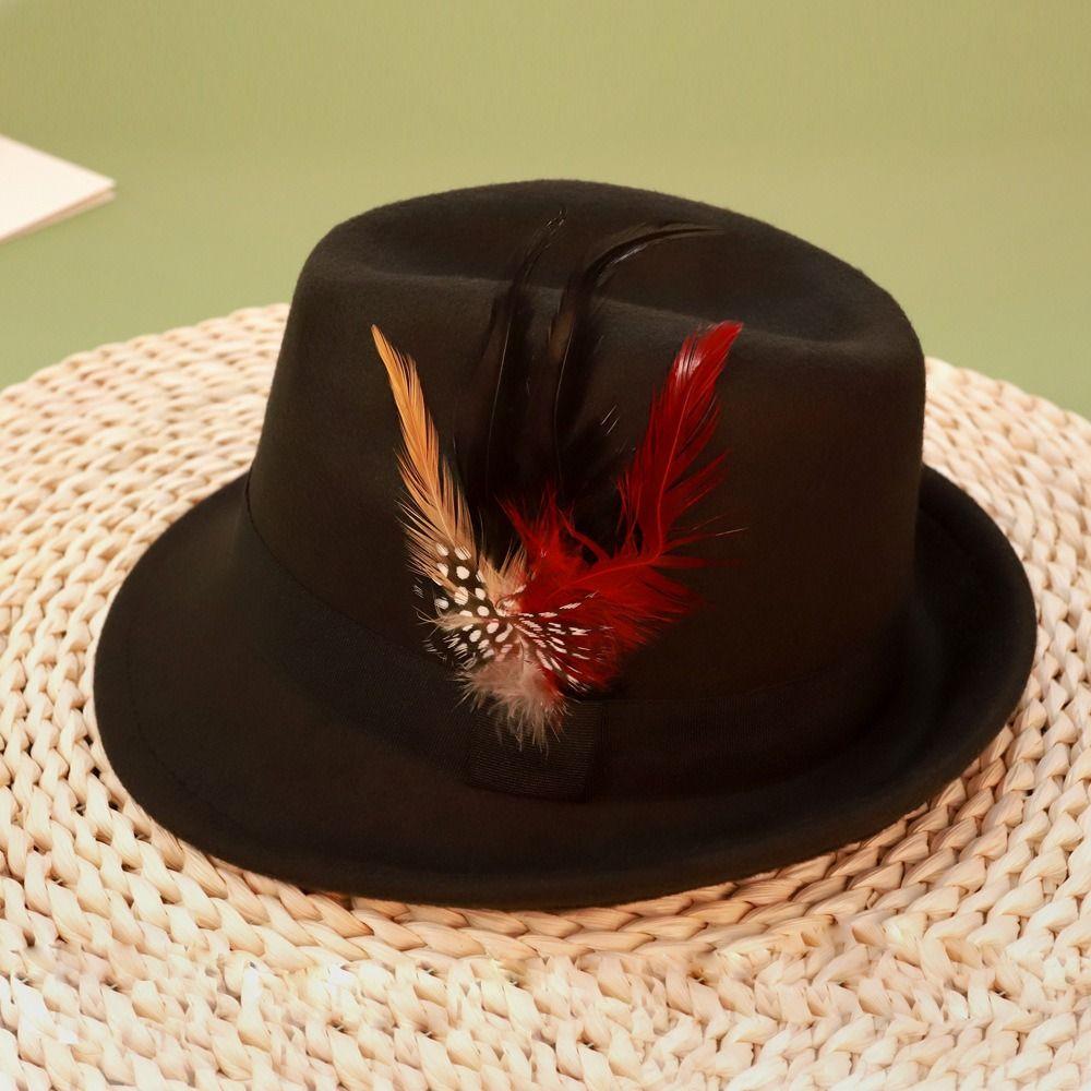 Dress Up Feather Decors Fedora Hat Fedora Hat Bucket Hat Retro Topper Hat Costume Accessories