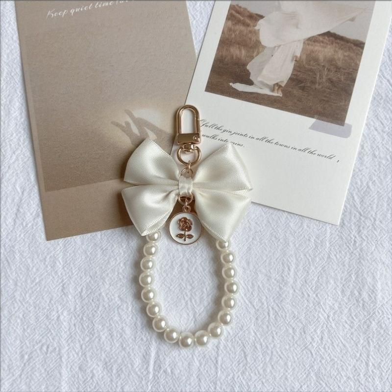 

Креативный новый брелок для автомобиля с бантом, кулон Ins Chic Design, цепочка с розовым жемчугом, кулон, милый подарок для девушки 14cm белый