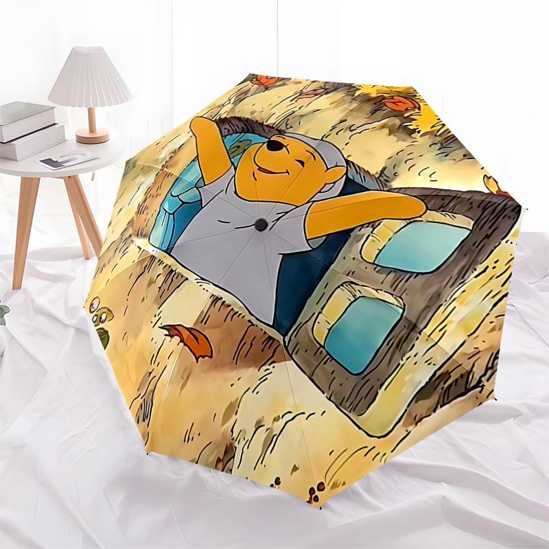 Winnie and Friends Themed Travel Umbrella-8 Ribs Automatic Opening and Closing, Portable Folding Design, Compact and Stylish Umbrella Suitab
