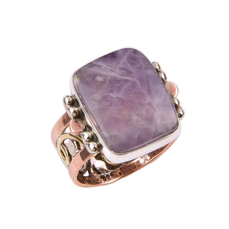 Natural Tiffany Stone Gemstone 925 Solid Sterling Silver Two Tone Ring S.7 H9r85