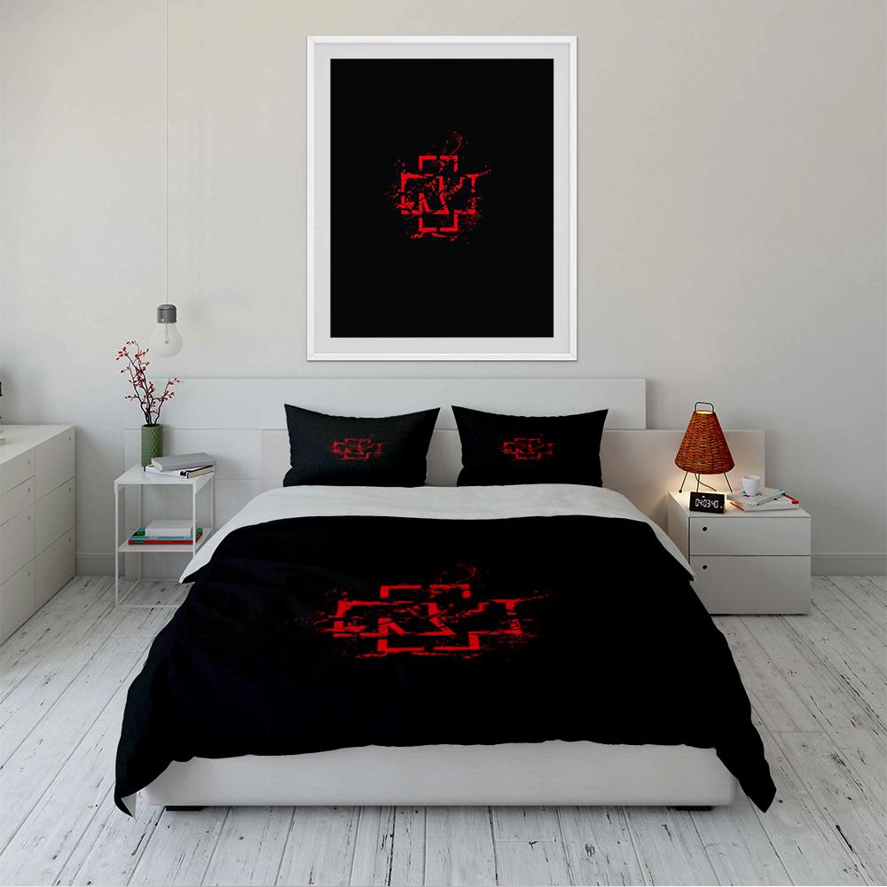 Black Bedding Set with Red Geometric Design Bedding Set (1 Duvet Cover, 2 Pillowcases, Duvet Not Included)