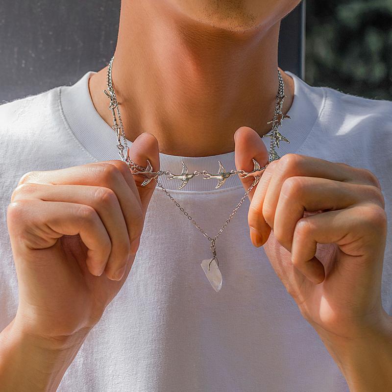 Stainless Steel Hollow Flame Heart-Shaped Necklace For Man Woman Punk Metal Collar Necklace Luxury Hip Hop Jewelry Accessories