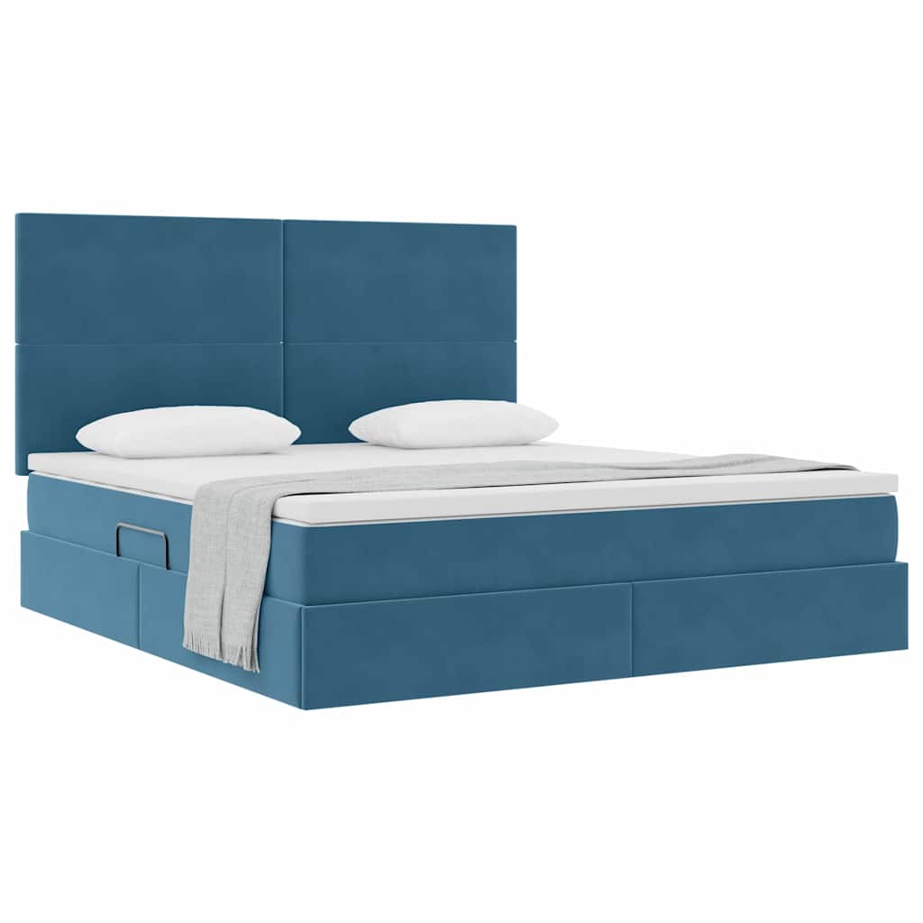 Storage Bed with Mattress Dark Blue 160 x 200 cm Velvet