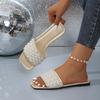 Fashion Women's Flat Shoes Summer New Square Head Open Toe Beaded Soft Soled Anti-slip Wear-resistant Sandals
