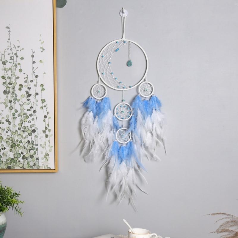 Five Rings Dreamcatcher Colorful Feather Dream Catcher Wall Home Elegant Wall Art for Window Balcony Bedroom Wedding