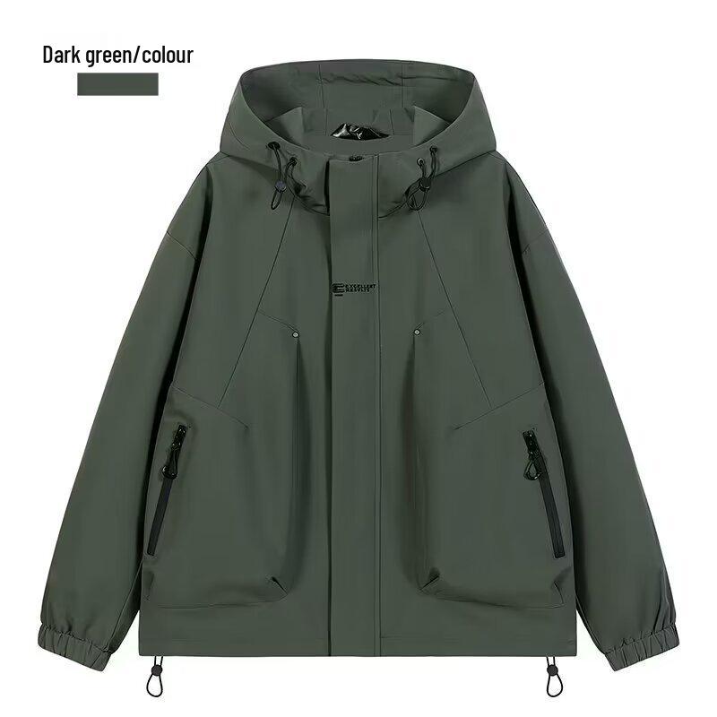 

Мужской модный ветрозащитный комплект парки с капюшоном и джинсов - спортивный стиль для весны-осени S