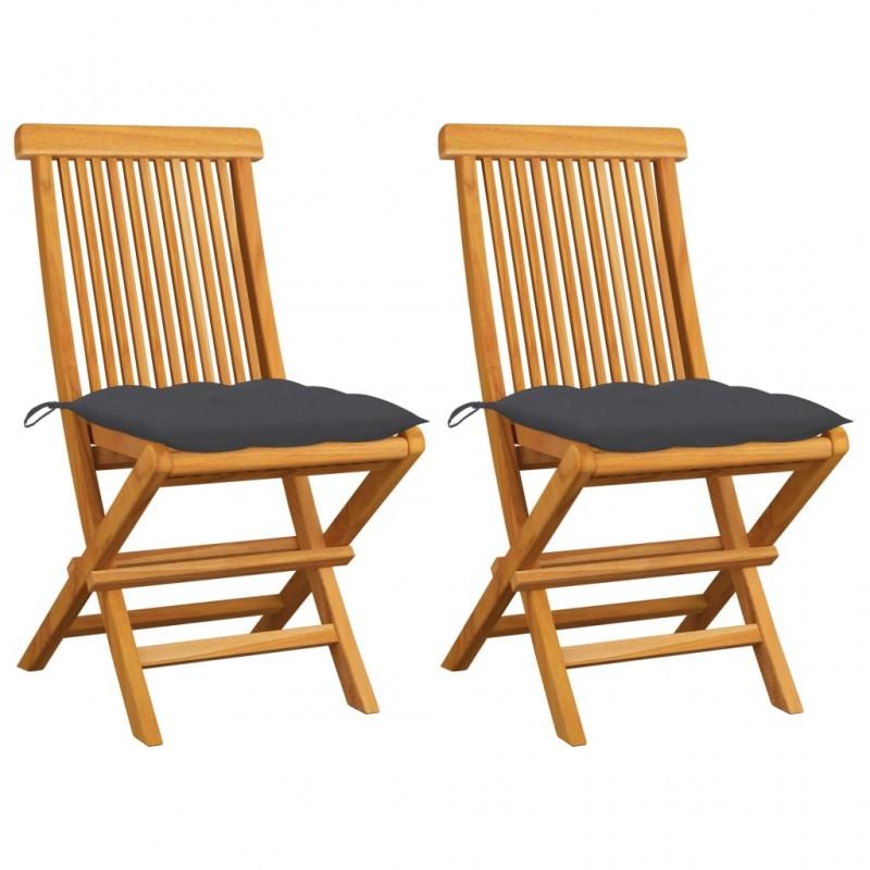 Day and Night - Day and Night Garden Chairs 2 Pcs Teak Wood and Anthracite Gray Cushions