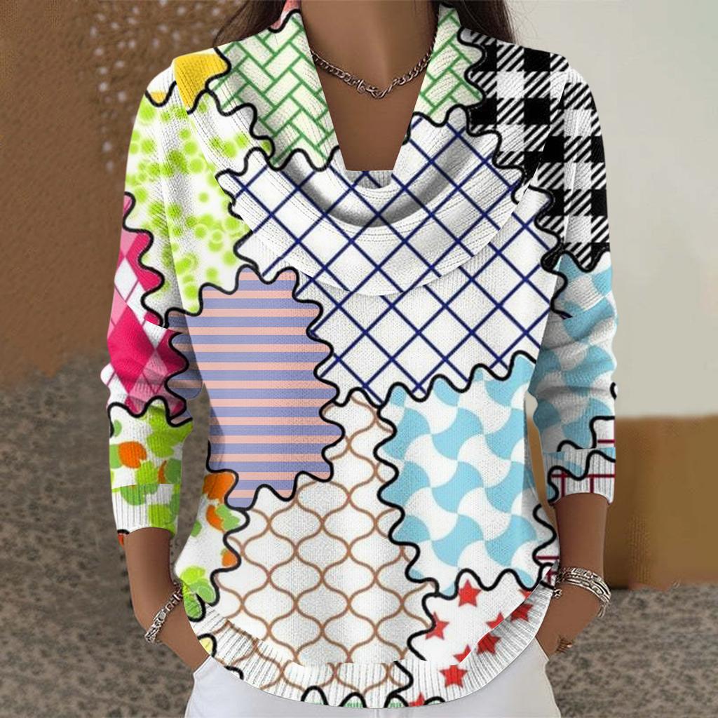 Dámský ležérní a módní svetr s dlouhým rukávem a potiskem, kulatým výstřihem