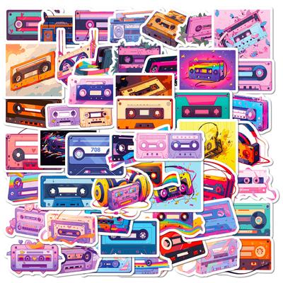 50 Autocollants Ruban Temu Pop CD Musique Ruban Créatif Lecteur Cartoon Autocollants