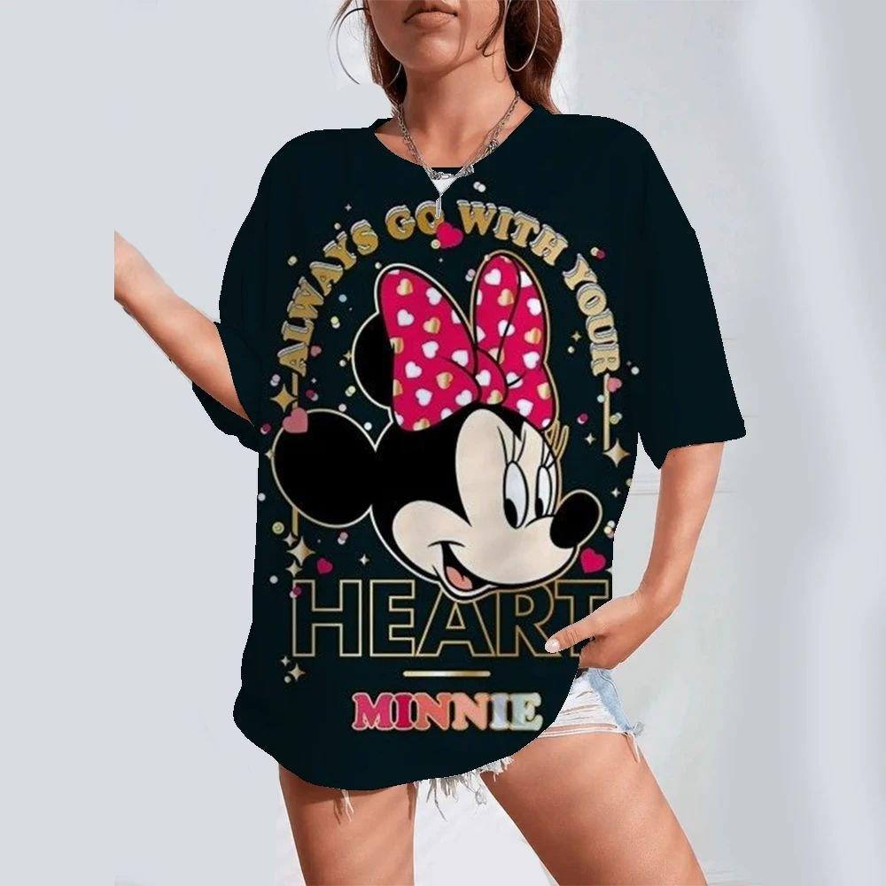 Disney Minnie Mouse Women T Shirt Short Sleeve Graphic Tee Cotton Casual Top 2026 Summer Cartoon Streetwear Fashion Y2k Clothes