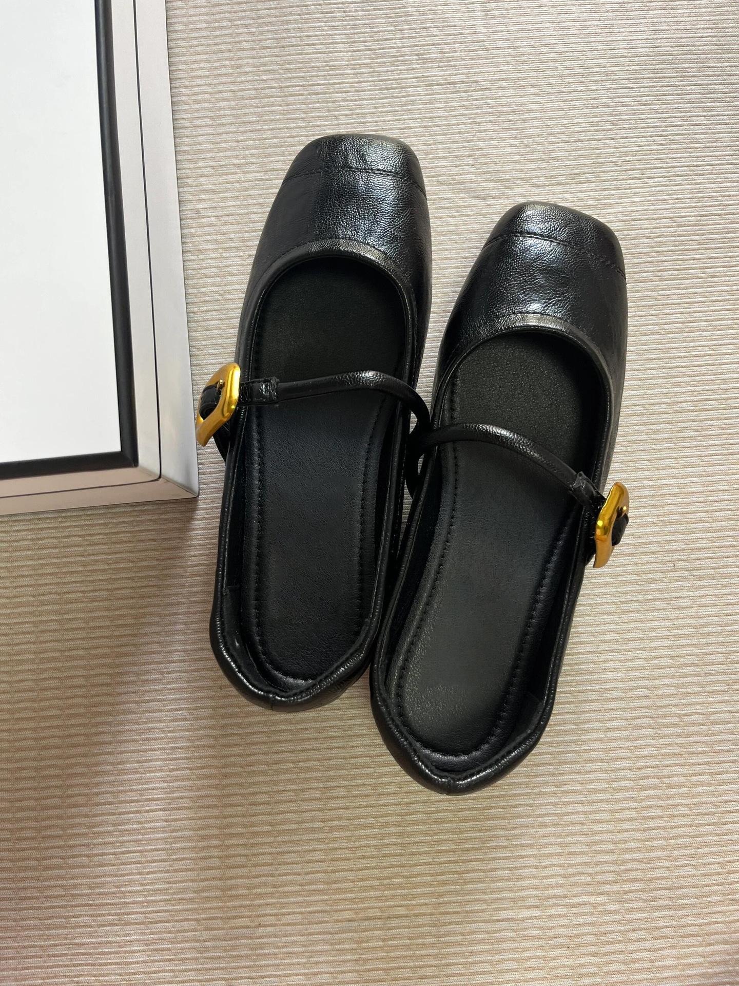 

Leather small gold buckle soft bottom flat bottom one-word buckle belt Mary Jane single shoes women s autumn versatile square head small leather shoes 40 чёрный