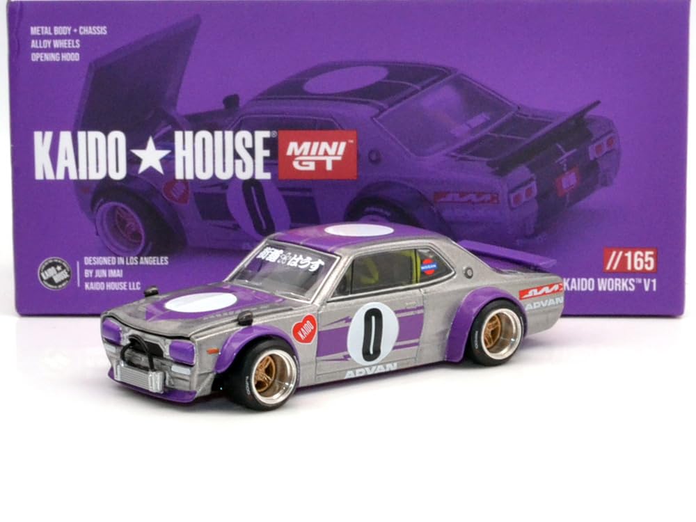 MINI GT 164 Scale KAIDO HOUSE - NISSAN SKYLINE 2000 GT-R (KPGC10) KAIDO WORKS V1 - SILVER (KHMG165)