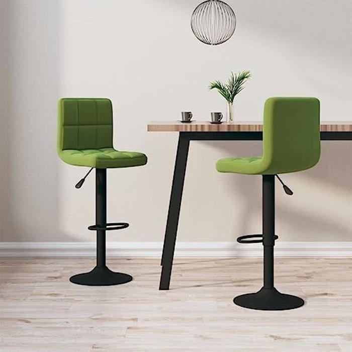 Tabourets de Bar - VIDAXL - Lot de 2 - Velours Vert Clair - Réglables en Hauteur - Pivots 360°