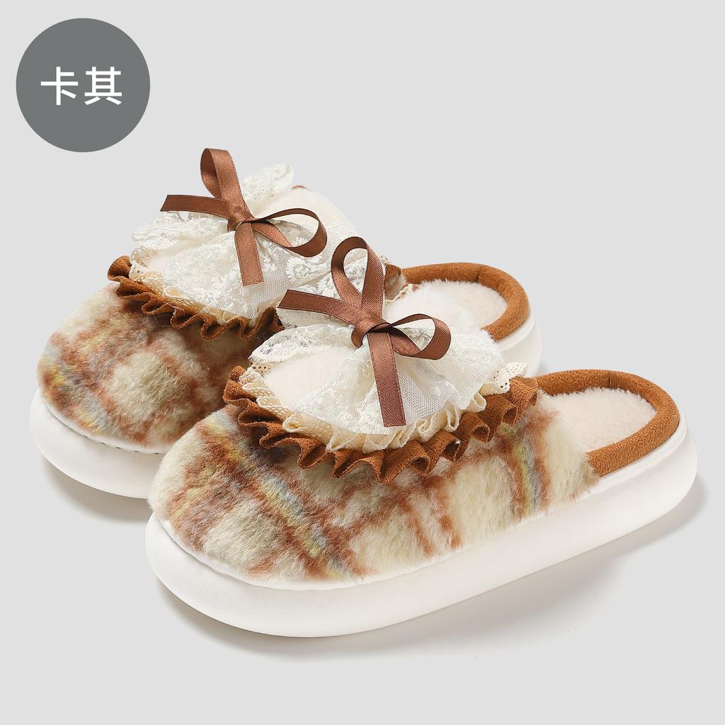 Bow Cotton Slippers Autumn and Winter Velvet Warm Indoor Home Non-slip Fluff Mop Cotton Mop