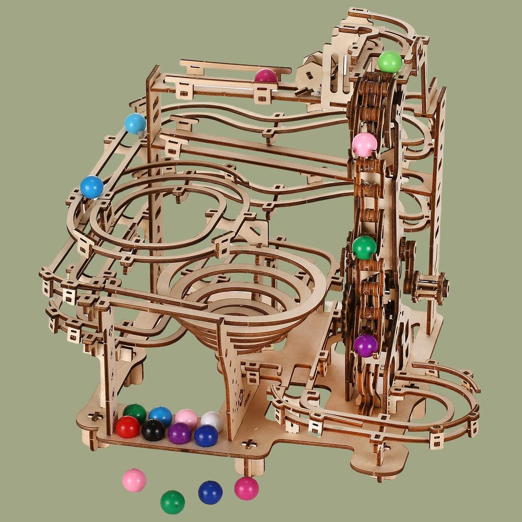 3D Wooden Puzzle] 3D Wooden Marble Run Model Kits Teaser Puzzle DIY Handmade Christmas Gift
