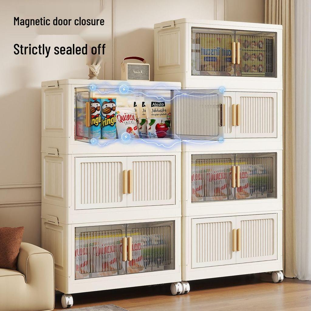 Foldable Multi-Layer Plastic Storage Cabinet - Dustproof Organizer for Toys, Snacks, and Miscellaneous Items
