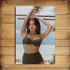 Metal Wall Art with Iron Frame Tropical Bikini Girl Sign Turquoise Gold Home Decor