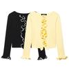 Zbzr Spring New Women Clothes Western Style Lace Patchwork Contrast Color Long Sleeve Knit Cardigan Slimming Short Top