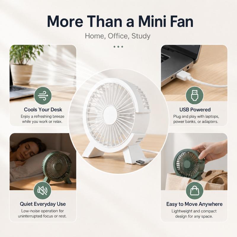 Mini USB Rechargeable Table Fan Portable Small Fan for Student Dormitory Computer Summer Gadget Home Desk Office Cooling Fan