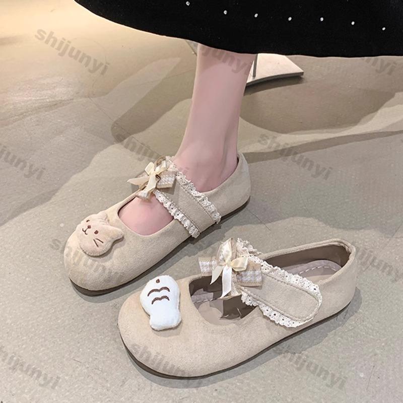 Mode Damen Sommerschuhe 2025 Sommer Neue Mode Runde Zehenpartie Schleife Mary Jane Schuhe Bequeme Weiche Sohle Leichte Spitze Ballerinas