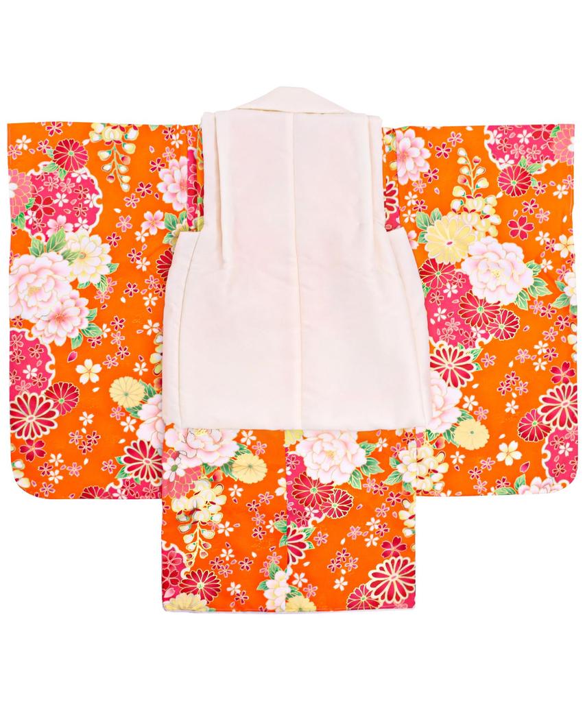 753 Kimono Set for Includes Hifu and Plain Hifu and Full Set Orange Blossom [KYOETSU] 3-Year-Old Girls, Cloth, Accessories, (10. Echo, 90-100cm)