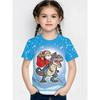 Round Neck 3D Christmas Theme Printed Short Sleeved Children's Girl T-shirts - Soft Medium Stretch Polyester Fabric Summer Relaxed Fit Clothing