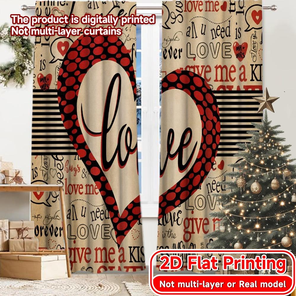 

2D Flat Printing 2pcs Love Collage(1) Minimalist Modern Curtains Versatile 100% Polyester Curtains Home Decor Ldeal for Living 100*130 HOOK 1pcs